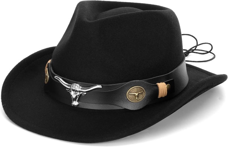 Vikodah Kids Western Cowboy Hat Wide Brim with Band Wool Felt Vintage Jazz Fedora Cowgirl Hats for 3-7 Years Boys Girls - Image 1